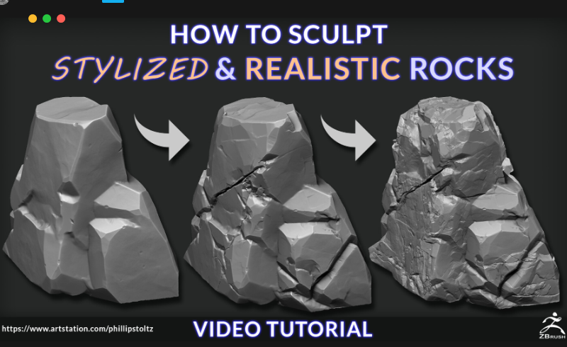 【中文字幕】Zbrush教程 – 如何雕刻风格化和写实岩石 How To Sculpt Stylized and Realistic Rocks