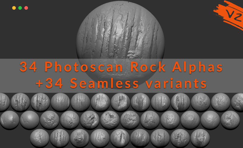 34 种扫描岩石alpha和平铺纹理 ZBrush Cliff/Rock Alphas and Tileable Textures 2 (8K)