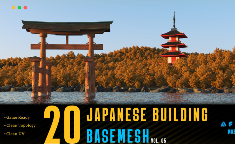 模型资产 – 日本建筑模型包 20 Japanese Building Basemesh Vol.05 (Game Ready)