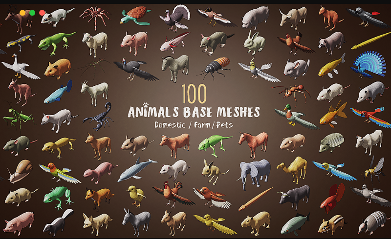 模型资产 – 100个动物基础模型100 Animals Base Meshes