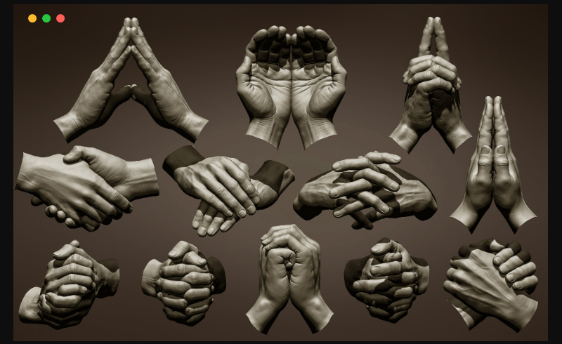 模型资产 – 12个男性手势 12 Male hand poses