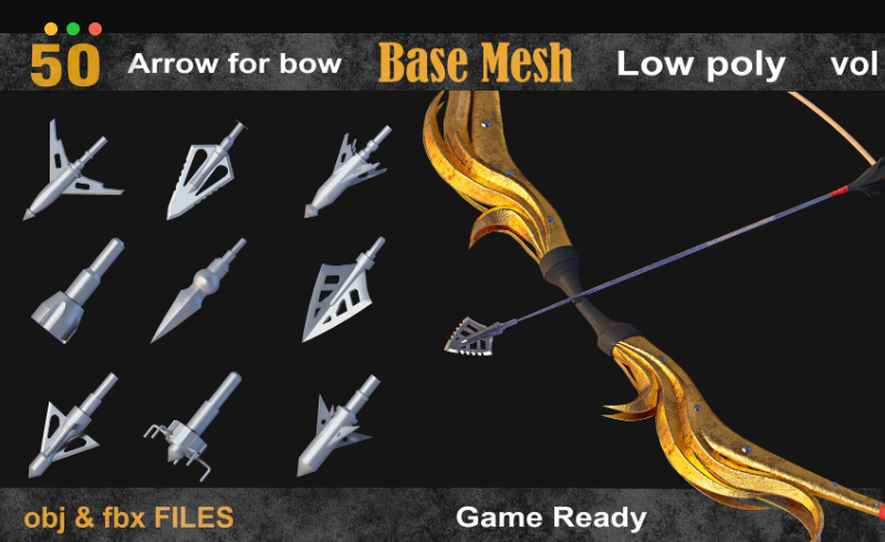 模型资产 – 50种箭头基础模型 50 Arrow for bow basemesh