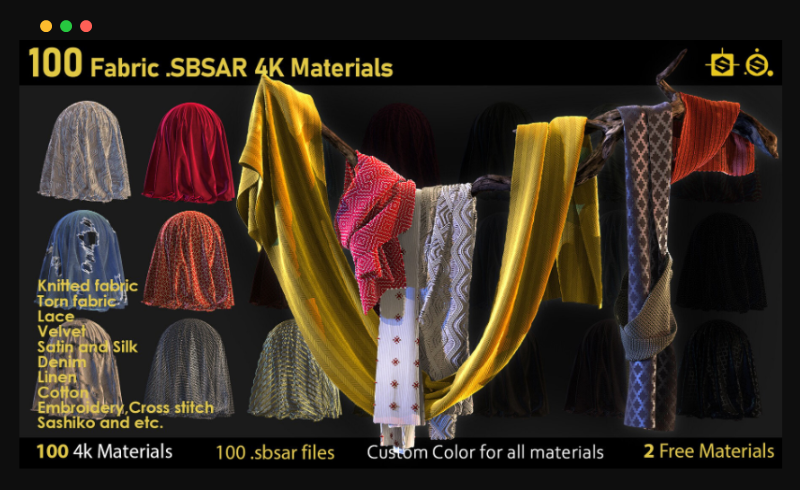 100 种织物材质自定义颜色 100 Fabric Materials-sbsar-4k-custom colors