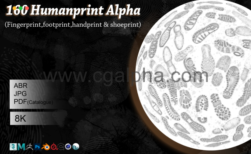 160种人类指纹脚印手印贴图素材 160 Humanprint Alpha