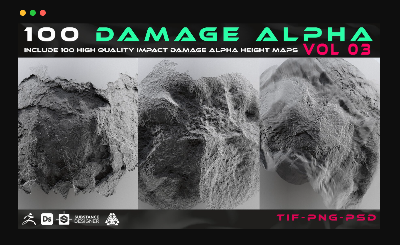 100 种高质量的破损贴图 100 Damage Alpha vol 03