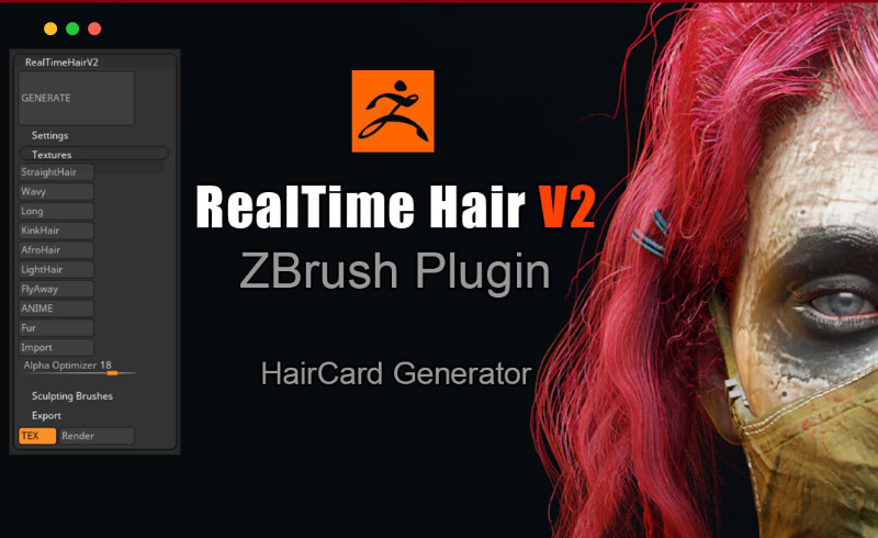 Zbrush插件 – 实时毛发插件 Real-time Hair ZBrush Plugin