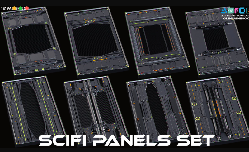 模型资产 – 风格化科幻面板模型 SciFi Panels set