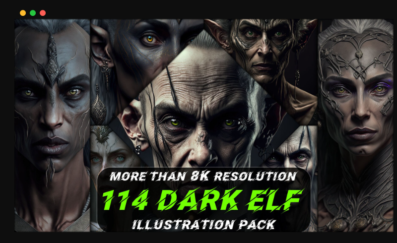 114个黑暗精灵插画包（8K以上分辨率）114 Dark Elf Illustration Pack (More Than 8K Resolution)