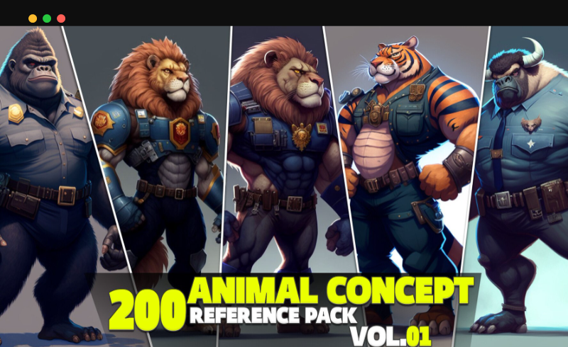 200 张动物设计概念角色照片参考 200 Animal Concept Reference Pack Vol.01