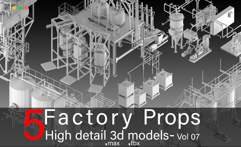 模型资产 – 高细节工厂道具3d 模型 5 Factory Props- High detail 3d models- Vol 07