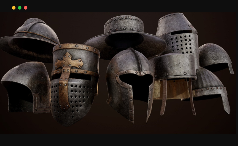 【UE4/5】中世纪头盔模型 Medieval Helmets Pack Vol.1
