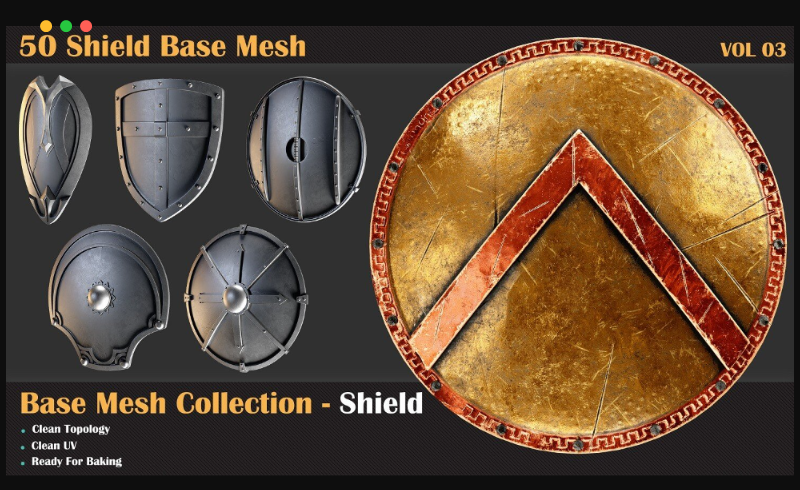 模型资产 – 50 种游戏道具盾牌模型 50 Shield Base Mesh