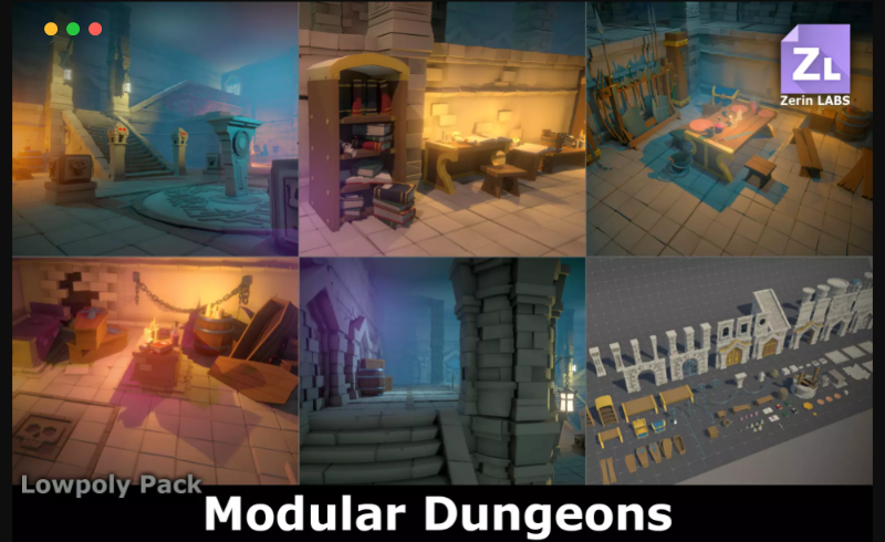 Unity – 风格化地牢环境场景 Lowpoly Pack : Modular Dungeons
