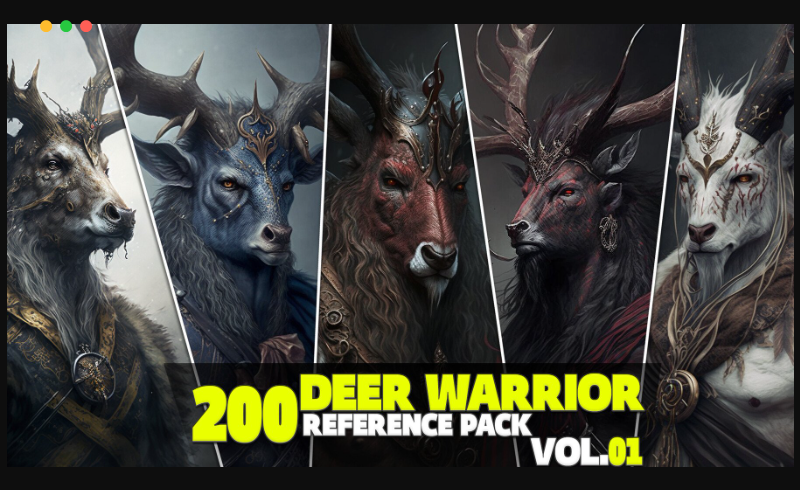 200 张动物鹿战士角色参考照片 200 Deer Warrior Reference Pack Vol.01