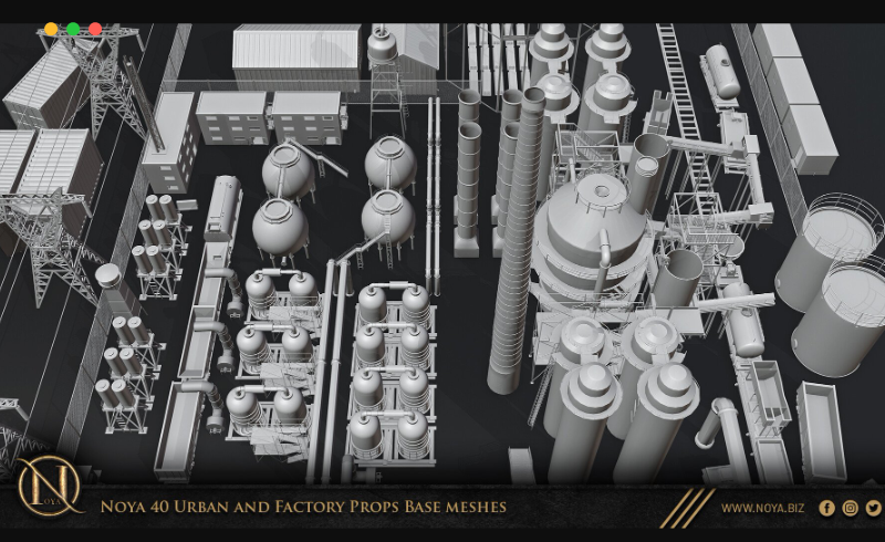 模型资产 – 40 种城市和工厂道具模型 Noya 40 Urban and Factory Props Base meshes