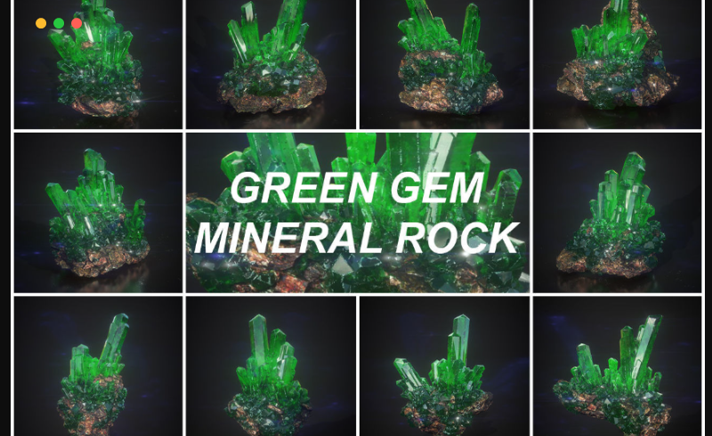 模型资产 – 绿宝石矿物岩石3D模型 Low Poly Green Gem Mineral Rock Low-poly 3D model