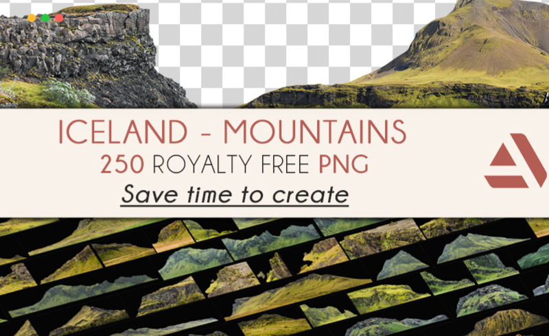 250 张冰岛山脉剪影素材 PNG Photo Pack – Iceland – Moutains