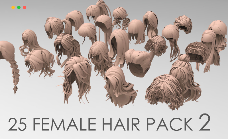 模型资产 – 25种女性头发基础模型 25 Female hair pack 2