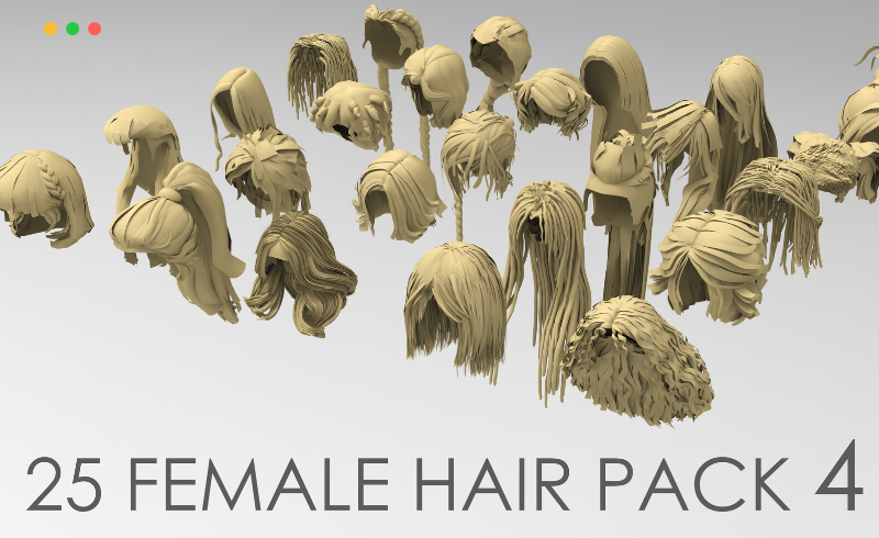 模型资产 – 25种女性头发基础模型 25 Female hair pack 4