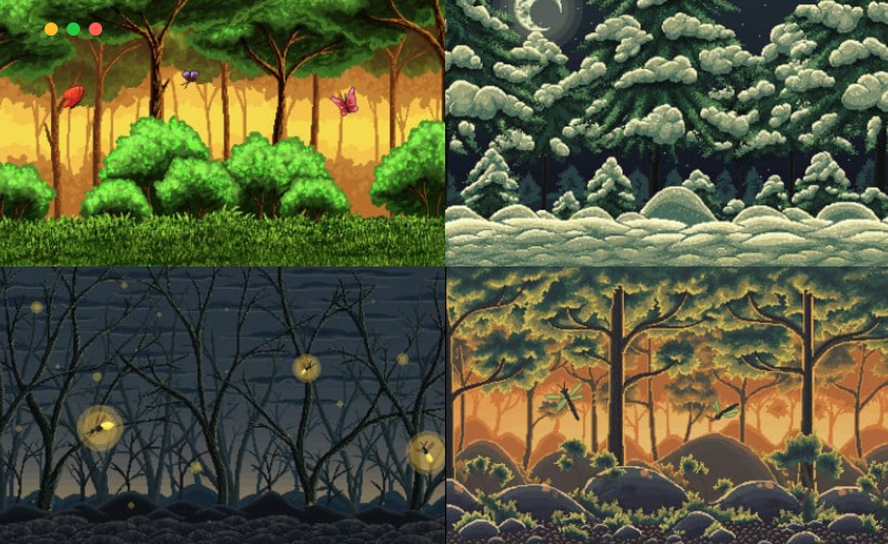 像素化森林 2D游戏背景 PIXEL ART FOREST 2D BACKGROUNDS