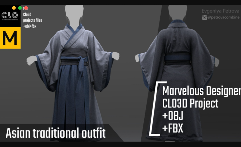 Marvelous Designer亚洲传统服饰 Clo3d 项目 Asian traditional outfit. Clo3d