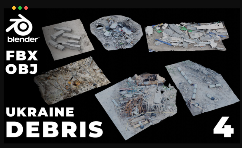 模型资产 – 战争废墟碎片的扫描模型 Vol.4 Debris