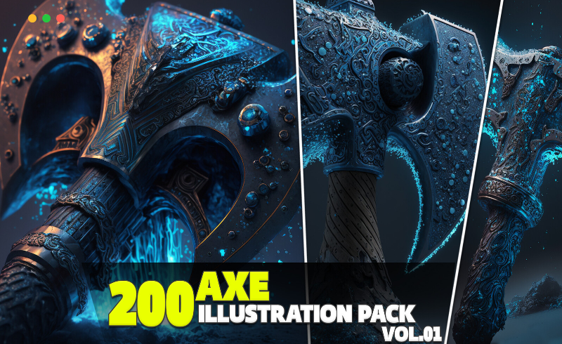 200 把斧头设计插图插画参考 200 Axe Illustration Pack Vol.01
