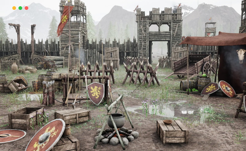 【UE4/5】中世纪军事战争营地 Medieval Wooden Fort – Military War Camp – Palisade Wall Fence – Bandit camp