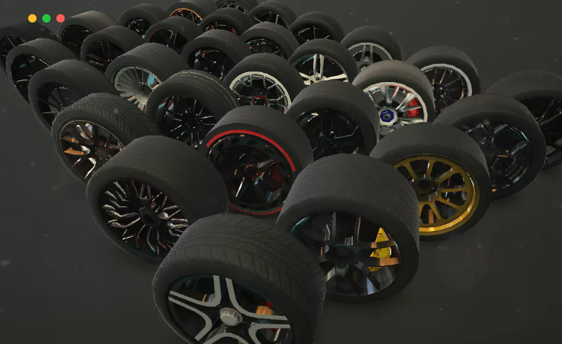 Unity – 30种汽车轮毂轮胎游戏资产 Car Wheel Tire With Disk Pack (30 Wheels)