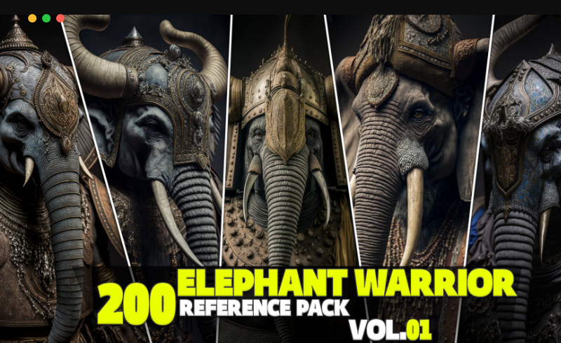 200 张大象武士角色概念设计参考照片 200 Elephant Warrior Reference Pack Vol.01