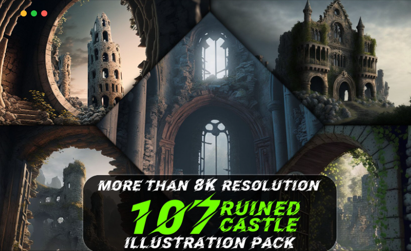 107 座废墟城堡插图插画参考照片 107 Ruined Castle Illustration Pack (More Than 8K Resolution)