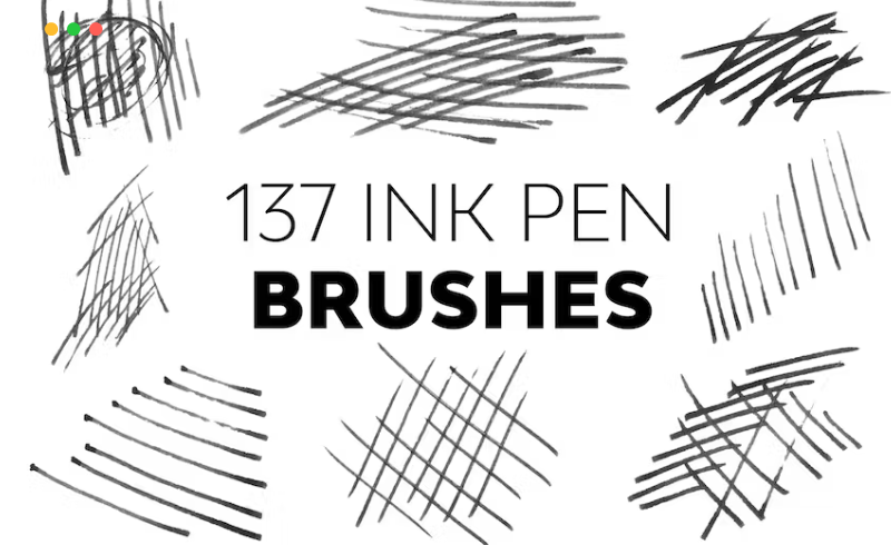 PS笔刷 – 137个硬字笔笔刷 137 Ink Pen Brushes