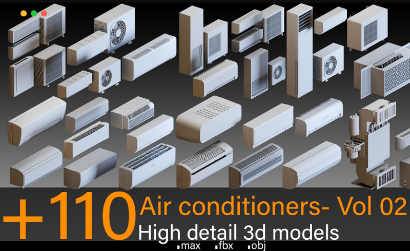 模型资产 – 110 台空调高细节 3d模型 +110 Air conditioners- Kitbash- High detail 3d models