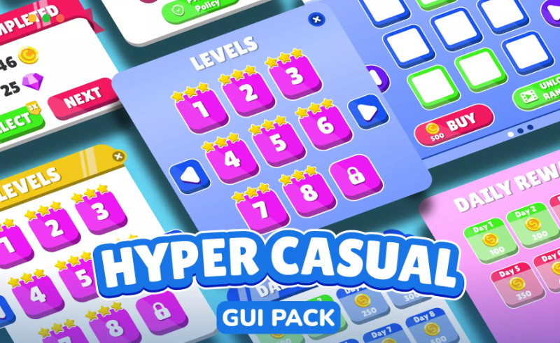 Unity – 休闲游戏 GUI资产 Mega Hyper Casual GUI Pack