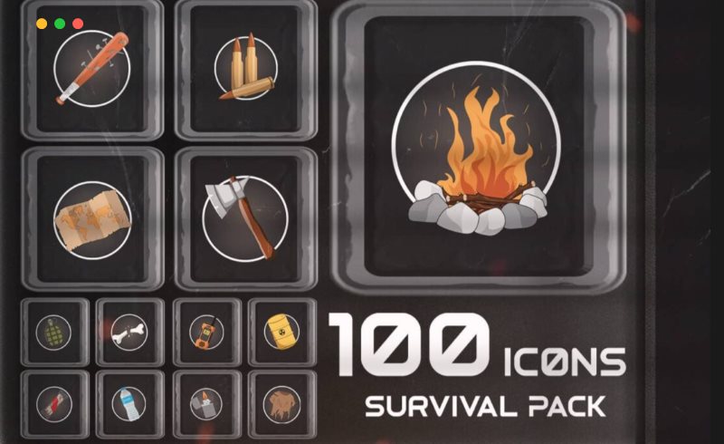 Unity – 100 个生存游戏图标包 100 Survival Icons Pack