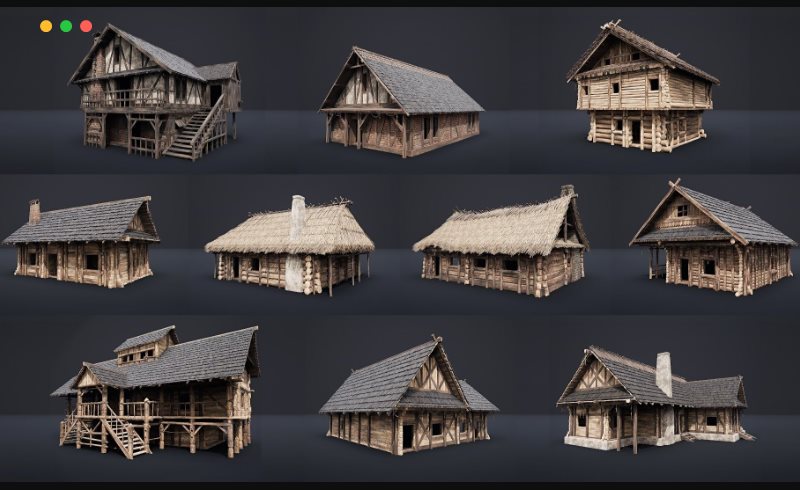 模型资产 – 中世纪茅草房屋 ENTERABLE MEDIEVAL SLAVIC HOUSE