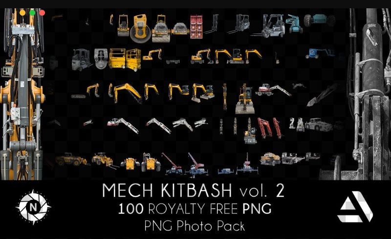 建筑工地车辆照片剪影 PNG Photo Pack: Mech Kitbash volume 2