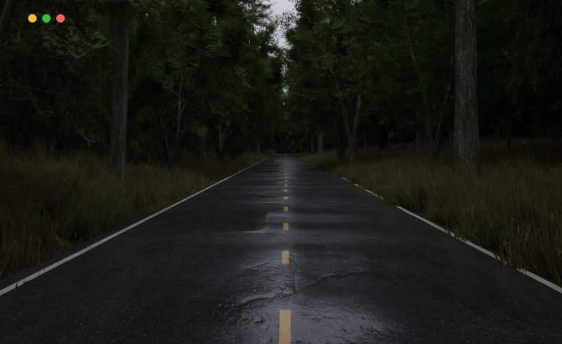 模型资产 – 逼真的森林道路场景 Realistic Forest Road Scene 3D Blender File (Textured)
