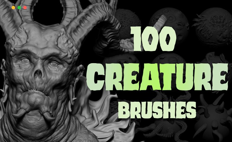 Zbrush笔刷 – 100 个生物笔刷 100 Creature Brush Mega Pack