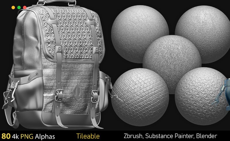 80 个4K布料皮革贴图资产 Fabric-Leather Tileble Alphas-PNG-Zbrush-Substance Painter-vol2