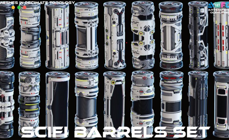 模型资产 – 风格化科幻模型 SciFi Barrels set 2