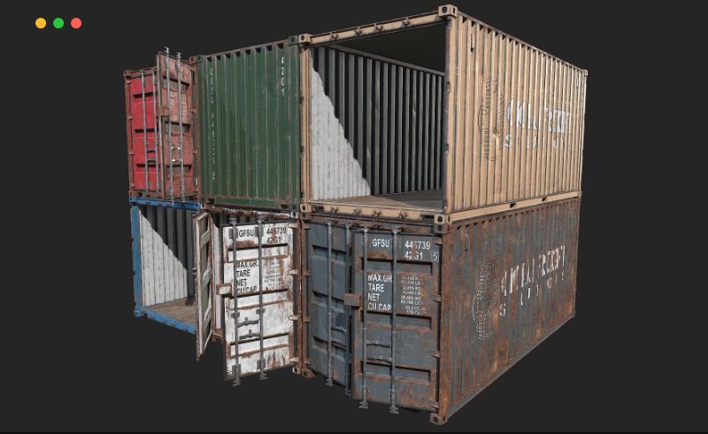 模型资产 – 高精度海运集装箱3D 模型 Low Poly PBR Shipping Container 40ft Low-poly 3D model