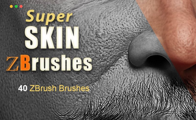 Zbrush笔刷 – 41 种皮肤纹理画笔套装 Super Skin – 41 ZBrush Brushes Set for realistic Human Skin