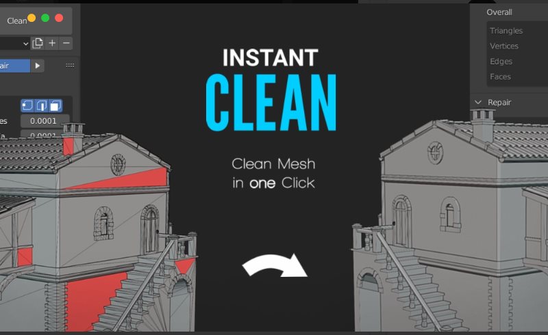 Blender插件 – 模型清洁插件 Instant Clean – The Ultimate Mesh Clean