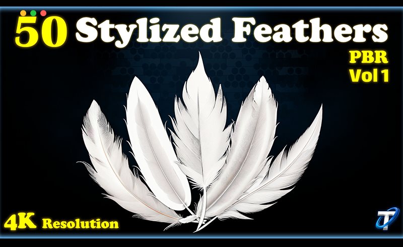 25 种风格化羽毛PBR 纹理 25 Stylized Feather – PBR Textures (MEGA Bundle) – Vol 1