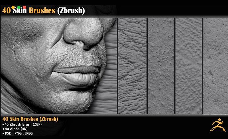 Zbrush笔刷 – 写实皮肤笔刷 40 Skin Brushes (Zbrush)