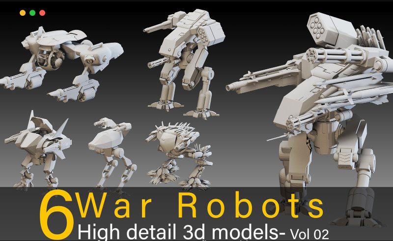 模型资产 – 6 组高细节战争机器人模型 War Robots- Vol 02- High detail 3d models