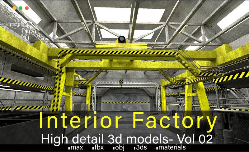 模型资产 – 高细节室内工厂3D 模型 Interior Factory- Vol 02- High detail 3d models