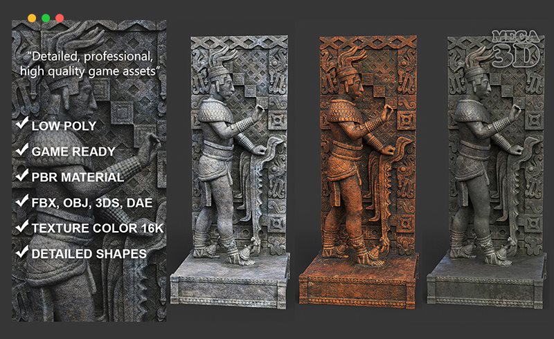 模型资产 – 寺庙地牢中世纪建筑雕像模型 Low poly Mayan Inca Aztec Statue