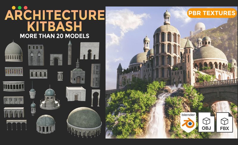 模型资产 – 25组欧式建筑3D模型 3D Architecture Kitbash